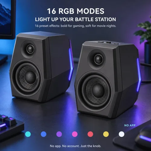 Vista 8 de Sanyun SW209 Altavoces para juegos, 36W 2.0 Altavoces de PC, USB/Bluetooth SW209 Negro
