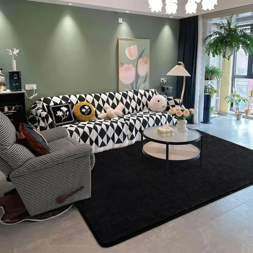 Vista 7 de DweIke Alfombra de área de 4 x 6 pies para sala de estar, alfombras negras súper suaves para dormitorio, alfombra moderna estética lavable de espuma