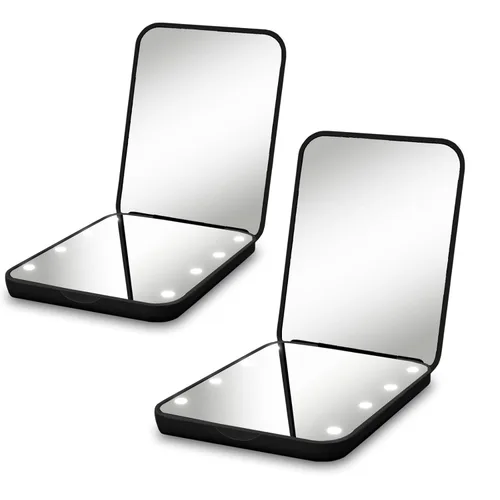 Vista 8 de Espejo compacto, espejo de bolsillo LED con aumento 1x/3x, pequeño espejo de maquillaje de viaje iluminado para bolso, bolso, plegable, de mano