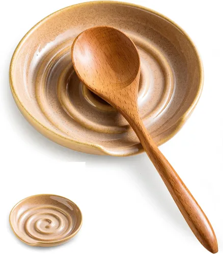 Vista 14 de Soporte para cuchara para estufa, soporte de cuchara de cerámica para encimera, soporte de cuchara grande para espátula, cuchara de café, cuna