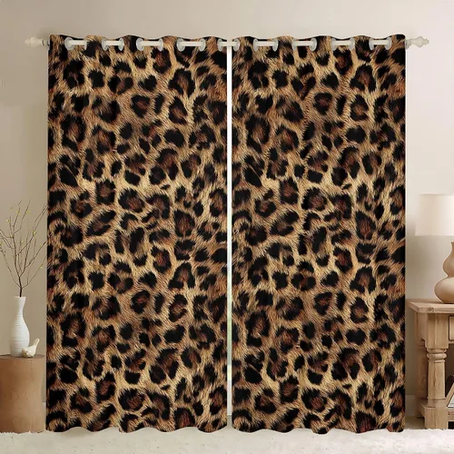 Vista 22 de Feelyou Cortinas opacas con estampado de leopardo para dormitorio, sala de estar, safari, cortinas de oscurecimiento de habitación con purpurina