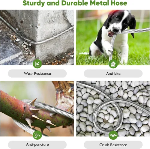 Vista 3 de Manguera de Jardín de Metal de 25 Pies, Manguera de Agua Resistente de Acero Inoxidable con Boquilla de 10 Funciones, Sin Torceduras, Resistente