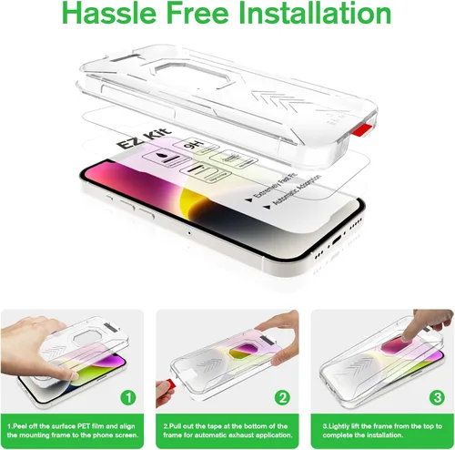 Vista 3 de Bioton Paquete de 2 + 2 protectores de pantalla de vidrio templado compatibles con iPhone 14 (6.1 pulgadas, 2022) con protector de lente de cámara