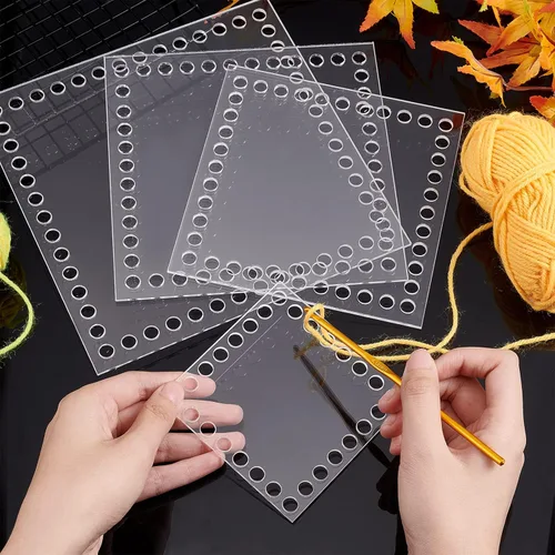 Vista 6 de PH PandaHall 4 piezas de crochet, 4 tamaños, base cuadrada de acrílico, cesta transparente, tabla de tejer para tejer, cesta de ganchillo, bolsa