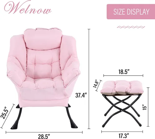 Vista 101 de Welnow Silla Lazy con otomana, moderna silla de descanso con reposabrazos y un bolsillo lateral, sillón para sofá de ocio, sillón de lectura