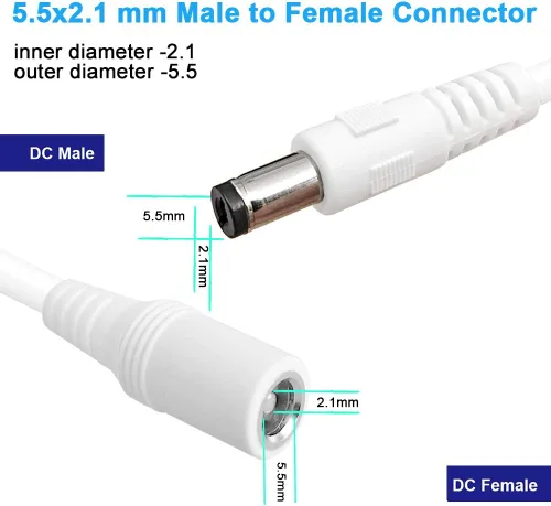 Vista 2 de SIOCEN Paquete de 2 cables de extensión de alimentación CC de 10 pies, cable de extensión de 5,5 mm x 2,1 mm, cable de extensión de 12 V para cámara
