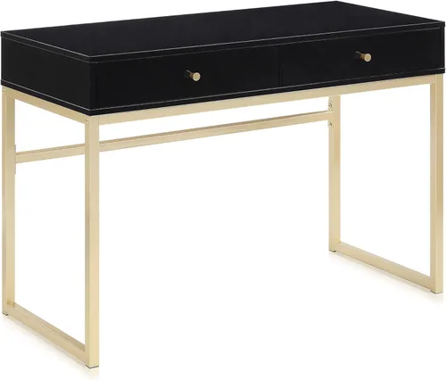 BELLEZE moderna mesa de tocador, mesa de maquillaje o escritorio para oficina en casa, computadora, portátil, para escribir, con dos cajones de Negro