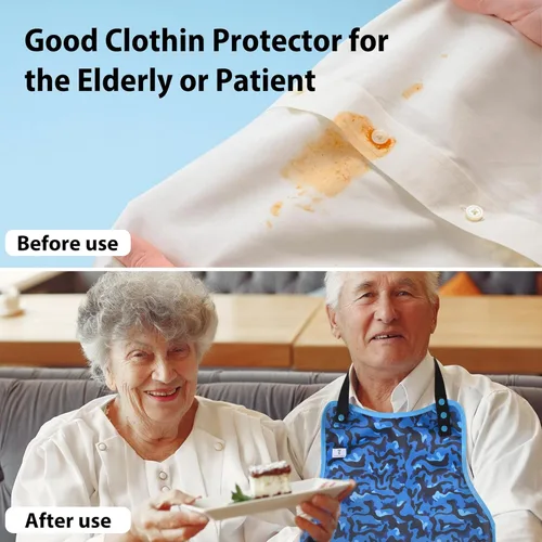 Vista 3 de Paquete de 2 baberos para adultos con recogedor de migas para hombres, baberos ajustables para comer, protectores de ropa impermeables y lavables