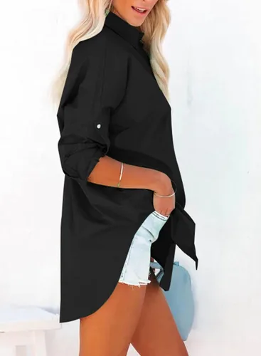 Vista 3 de Dokotoo Camisas casuales con botones para mujer, de manga larga, blusas tipo túnica de gran