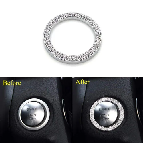 Vista 4 de Bling Bling Bling - Cubierta de botón de arranque y parada de encendido de motor de automóvil, anillo para Mercedes-Benz C E S M CLA CLS CLK GLA GLC