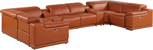 Vista 492 de BlackJack Furniture Venice - Sofá modular de cuero italiano de grano superior de 5 piezas con 3 reclinables eléctricos, reposacabezas ajustable