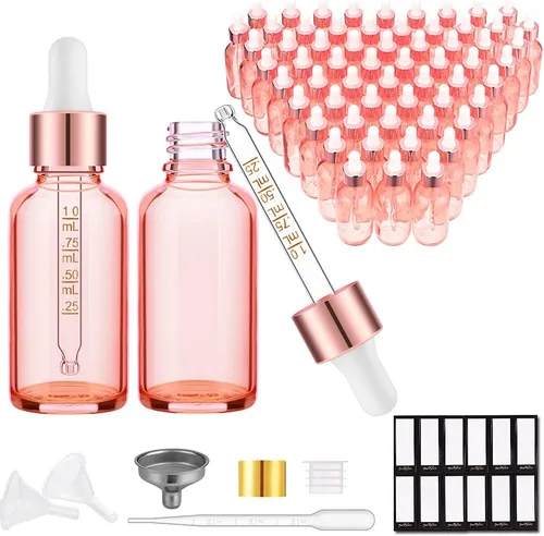 Vista 32 de PrettyCare Botella de Vidrio con Cuentagotas para Ojos 2 oz (60 ml), 24 Piezas de Botellas Transparentes y Vacías Gruesas a Granel con Tapas Dorada