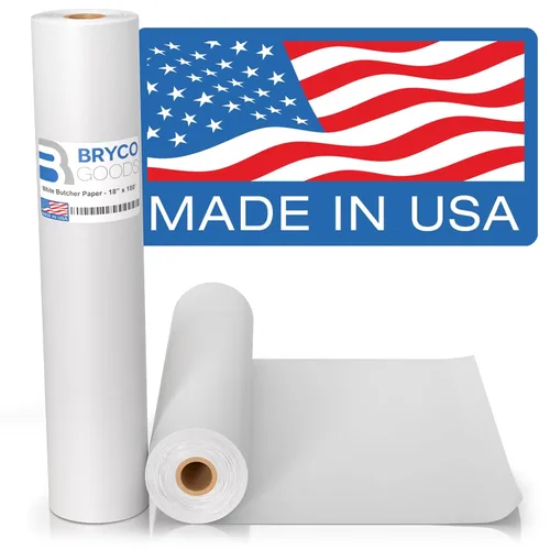 Bryco Goods Rollo de papel kraft blanco de carnicero, 18 x 1200 pulgadas (100 pies), sin recubrimiento, sin encerar, papel de grado alimenticio para