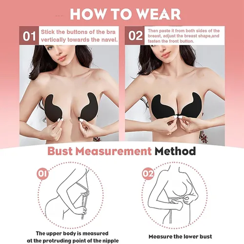 Vista 5 de Paquete de 2 fundas adhesivas para pezones, brasier adhesivo sin tirantes para mujer, brasier invisible reutilizable sin espalda