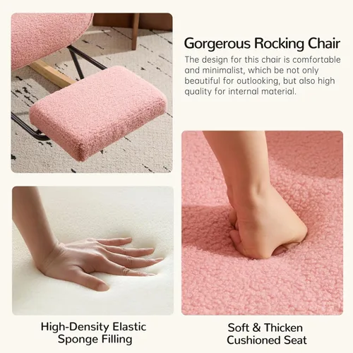 Vista 44 de Furniliving Mecedora tapizada para cuarto de bebé, mecedora tapizada, moderna, con asiento acolchado, silla de lectura con respaldo alto, cómoda