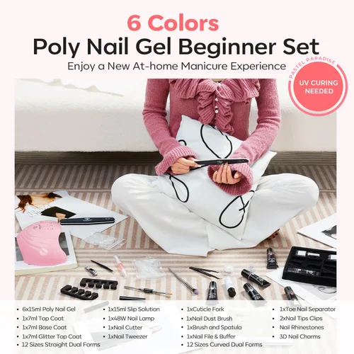 Vista 3 de Modelones – Kit de uñas de polygel, geles de construcción de uñas de 6 colores, kit de polygel para hacer extensiones de uñas rosa claro, blanco