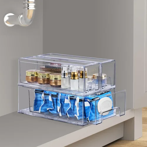 Vista 11 de Sorbus Cajones Pequeños Transparentes Apilables, Almacenamiento de Plástico con Manijas - Artesanía, Ropa, Medicina, Maquillaje, Guardarropa