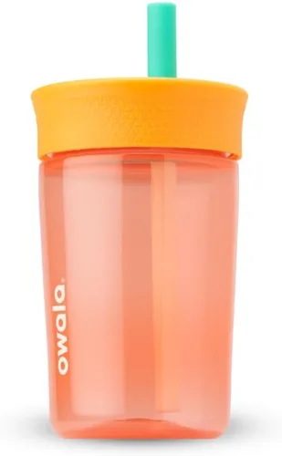 Vista 10 de Owala Vaso de plástico sin BPA para niños, con popote flexible resistente a derrames, fácil de limpiar, botella de agua para niños, ideal para Negro
