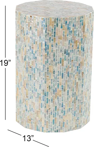 Vista 3 de Deco 79 Mother of Pearl Shell Handmade Side End Accent Table End Table, Side Table 13" x 13" x 19", Blue