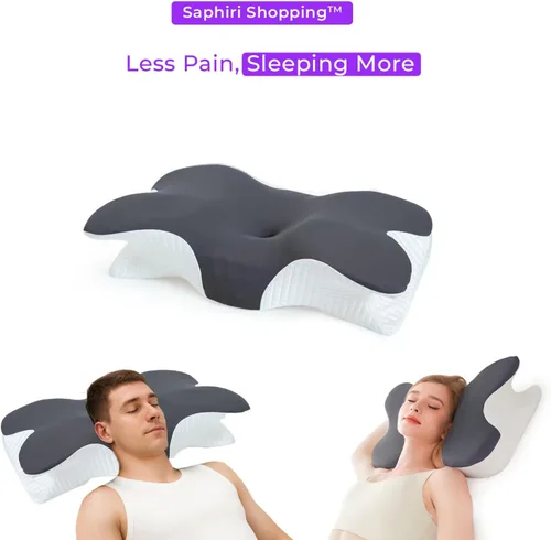 Vista 9 de Ergo - Almohada cervical para el cuello, almohada de espuma viscoelástica con doble altura, funda lavable transpirable, soporte de cuello y hombros