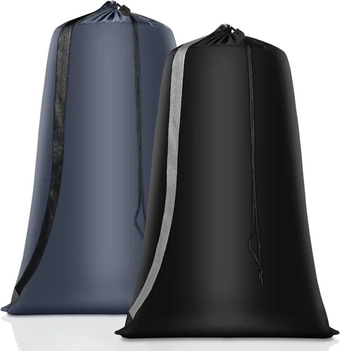 Vista 15 de Bolsa de lavandería resistente, paquete de 2 bolsas de lavandería de nailon XL con correas, organizador grande de ropa sucia lavable con cierre