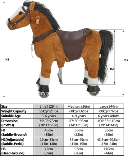 Vista 6 de UFREE Caballo de equitación, juguete de equitación, caballo mecánico, animal de peluche, melena blanca y cola, edad 3-6