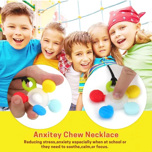 Vista 5 de Seeway - Collar masticable sensorial, collar masticable de silicona para niños sensoriales, longitud ajustable, juguetes masticables para autismo