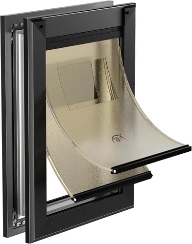 MAVRICFLEX Puerta resistente para perros con doble panel de bloqueo deslizante, puerta grande de bajo consumo, fácil instalación, dos solapas