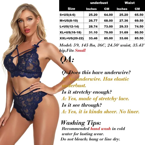 Vista 6 de Conjunto de lencería sexy de brasier y pantaletas con correas finas, de encaje