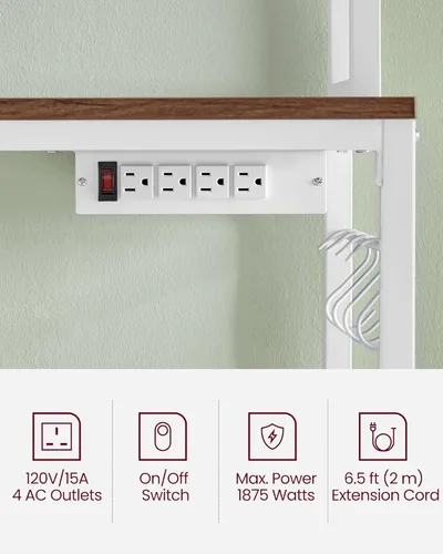Vista 36 de VASAGLE Hutch - Estante para panaderos con toma de corriente, soporte para microondas de 14 ganchos, barra de café ajustable con panel de alambre