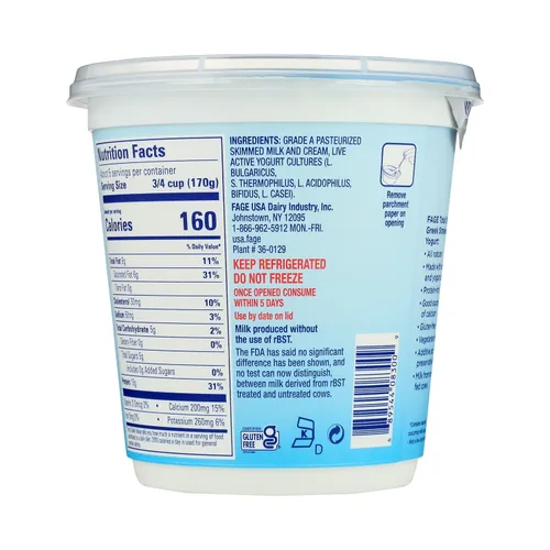 Vista 4 de FAGE Total - Yogur griego, 5% leche entera, natural, 32 onzas