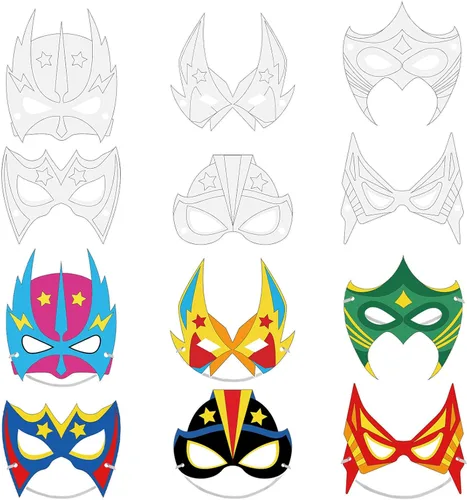 Sosation 36 máscaras de papel para colorear tu propio héroe, máscaras de papel para manualidades en blanco con cuerdas para fiestas de cumpleaños de