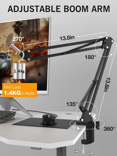 Vista 3 de SUNMON Rode NT-USB Mic Boom Arm - Brazo de micrófono para RODE NT-USB/NT-USB+/NT-USB Mini y la mayoría de micrófonos, soporte de brazo de tijera