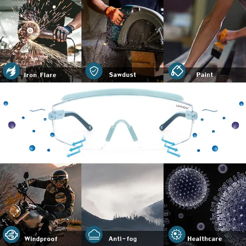 Vista 7 de UKNOW Anteojos de seguridad sobre lentes, gafas de seguridad antivaho protección ocular envolvente, gafas protectoras ANSI Z87.1