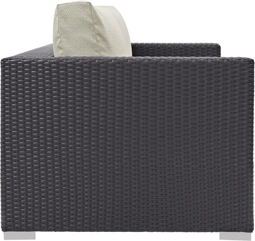 Vista 4 de Modway Convene - Sofá biplaza de mimbre para patio al aire libre con cojines en color beige espresso