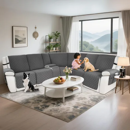 Vista 2 de Fundas impermeables para sofá modular reclinable en forma de L, 8 piezas antideslizantes y lavables, juego de fundas para sofá reclinable en esquina