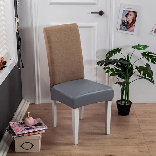 Vista 6 de OSVINO Paquete de 4 fundas elásticas de asiento para sillas de comedor, de piel sintética, extraíbles y lavables, de jacquard, impermeables