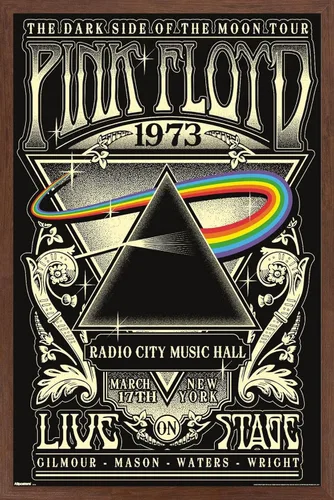 Vista 10 de Pink Floyd - Póster de pared de The Dark Side Of The Moon Tour 1973, 22.4 pulgadas de largo x 14.7 pulgadas de ancho, versión enmarcada de madera