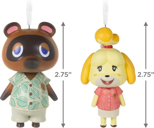 Vista 4 de Hallmark Nintendo Animal Crossing Isabelle y Tom Nook Adornos de Navidad, juego de 2