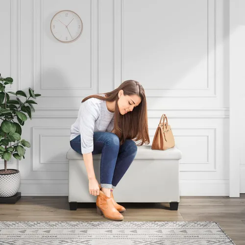 Vista 38 de Nestl Banco otomano de almacenamiento con contenedores de almacenamiento, banco de 30 pulgadas para dormitorio o sala de estar, máximo 660 libras