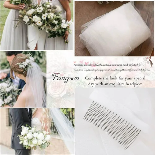 Vista 6 de Fangsen Wedding Bridal Veil with Comb 1 Tier Bridal Fingertip veil (Fingertip White)