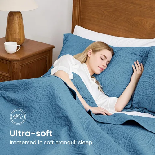 Vista 166 de Edredón de cama tamaño queen Love's cabin, color azul, para cama de verano, de microfibra ligera, estilo moderno, para todas las estaciones, 3