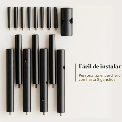 Vista 6 de Pipishell Perchero de Madera Resistente, Árbol de Abrigos de 3 Tamaños Ajustables con 8 Ganchos, Percheros para Pasillo de Entrada, Soporte
