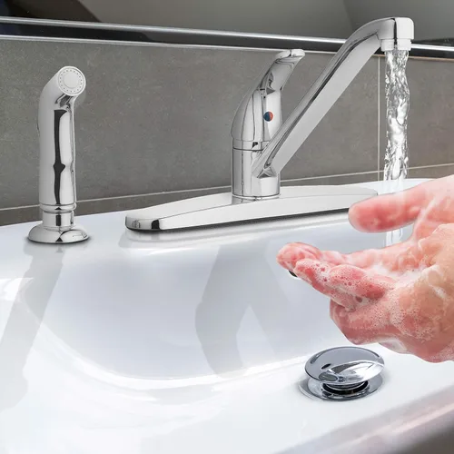 Vista 5 de Aqua Vista 22-K81WS-CH-AV llave de cocina con rociador lateral, manija única de cromo pulido