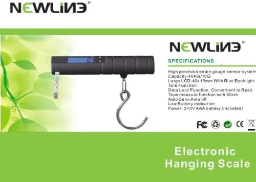 Vista 2 de Newline - Báscula de pesca para equipaje de viaje de fácil agarre con cinta métrica, color negro, 86 libras máx