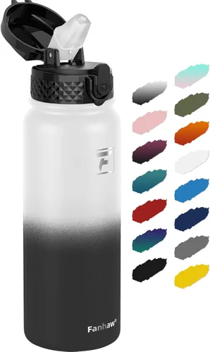 Vista 16 de Fanhaw Botella de agua aislada de acero inoxidable de 40 onzas con tapa con popote, botella deportiva extragrande a prueba de fugas para hombres