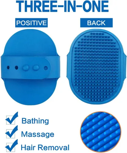 Vista 3 de Cepillo de baño para perros, cepillo de baño para mascotas, peine de goma para masaje relajante, 2 piezas con mango de anillo ajustable para perros