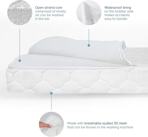 Vista 4 de HALO DreamWeave Colchón de cuna y para niños pequeños - 100% colchón transpirable y núcleo, diseño de 2 etapas de doble cara, funda lavable a