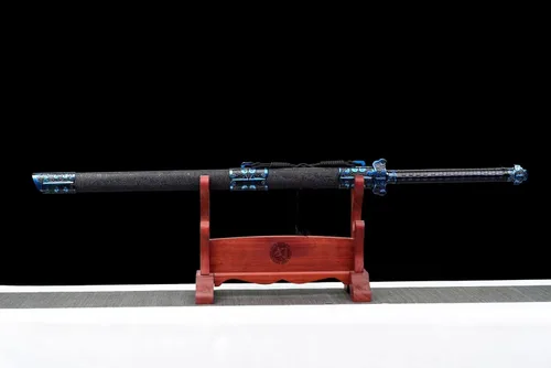 Vista 2 de Espada china de acero de alto carbono SJ SHI JIAN dinastía Tang Dao hoja recta con patrón de dragón funda