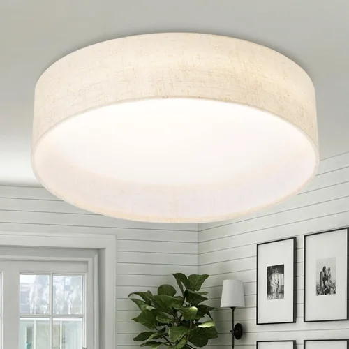 Vista 9 de Hamilyeah Lámpara de techo de montaje empotrado de 24W, lámpara de techo LED regulable con pantalla de tela beige de 5CCT, lámpara de techo